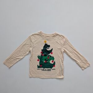 H&M Cream Long Sleeve Tee with Dinosaur and Christmas Tree